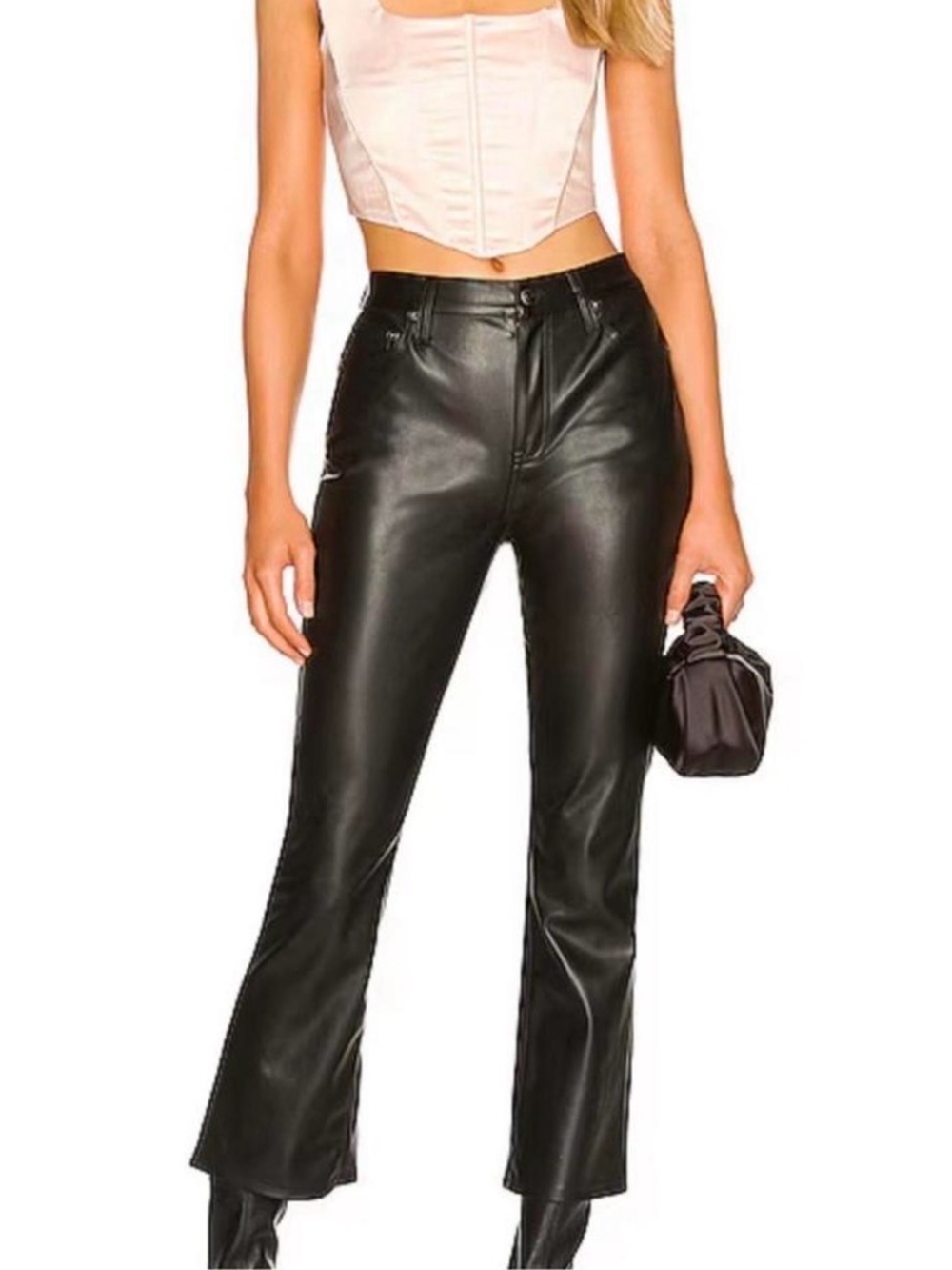 Pistola Lennon High Rise Vegan Leather Crop Bootcut Pants Black Size 30 Flare